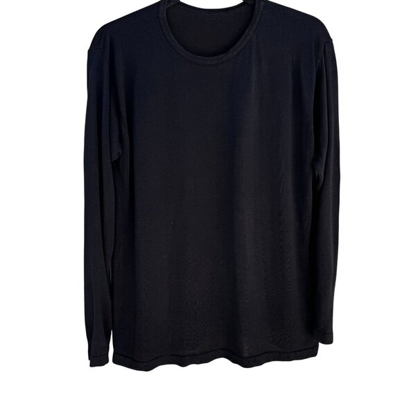 Womens Black Long-Sleeve Knit Crewneck Long Sleeve Minimalist Shirt Blouse Top - Picture 1 of 7
